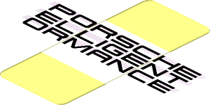 Sticker  0.8 x  1.9 with Black "PORSCHE ELLIGENT ORMANCE" on Black Halftone Stripes on White Background (Needs Work)