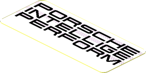 Sticker  0.8 x  1.9 with Black "PORSCHE INTELLIGE PERFORM" on Black Halftone Stripes on White Background (Needs Work)