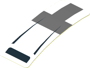 Sticker  0.8 x  1.9 with Dark Grey Lines and Black Air Vent on White Background (Formed)