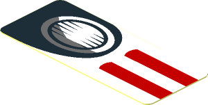Sticker  0.8 x  1.9 with White Stripes and Black Headlamp on Red Background Right (Needs Work)