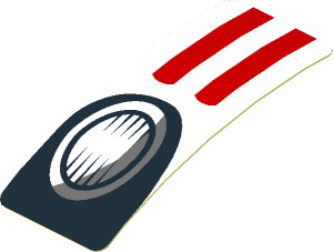 Sticker  0.8 x  1.9 with White Stripes and Black Headlamp on Red Background Right (Needs Work) (Formed)