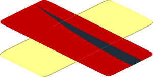 Sticker  0.8 x  1.9 with Black Arc on Red Background Left