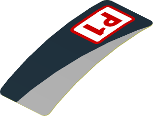 Sticker  0.8 x  1.9 with Red "P1" and Grey Triangle on Black Background Right (Formed)