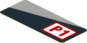 Sticker  0.8 x  1.9 with Red "P1" and Grey Triangle on Black Background Left