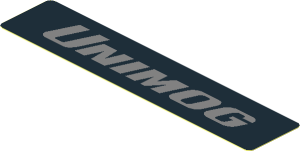Sticker  0.8 x  3.8 Silver "UNIMOG" on Black