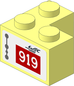 Brick  2 x  2 Corner with White "919" in Red Square on White Background Left Sticker