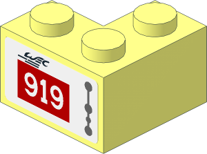 Brick  2 x  2 Corner with White "919" in Red Square on White Background Right Sticker