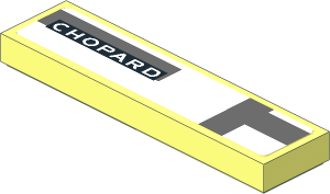 Tile  1 x  4 with White "CHOPARD" and Dark Grey Lines on White Background Left Sticker