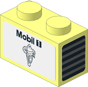 Brick  1 x  2 with Black Mobil 1 and Michelin Logos on White Background and Dark Grey Stripes on Black Background Right Stickers