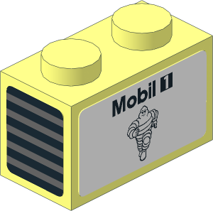 Brick  1 x  2 with Black Mobil 1 and Michelin Logos on White Background and Dark Grey Stripes on Black Background Left Stickers