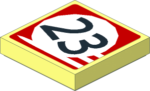 Tile  2 x  2 with White Stripes and Black "23" in White Circle on Red Background Sticker