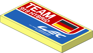 Tile  2 x  4 with White "TEAM 919 HYBRID" and German Flag on Blue and Red Background Sticker
