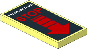 Tile  2 x  4 with Red "STOP" with Arrow on Black Background Sticker