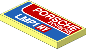 Tile  2 x  4 with White "PORSCHE LMP1 HY" on Blue and Red Background Sticker