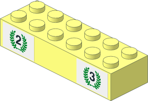 Brick  2 x  6 with Black Number "2" and Green Laurels and Black Number "3" and Green Laurels Stickers