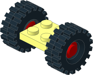 Plate  2 x  2 with Red Wheels and Tyres 8/ 75 x 8 Offset Tread