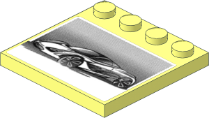Plate  4 x  4 with 4 Studs on One Edge with Car Design on Halftone Sheet on White Background Sticker