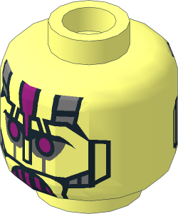 Minifig Head Robot with Silver Plates and Magenta Eyes Pattern