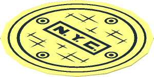 Sticker 1.8 x 1.8 Round with Black Manhole Cover and "N.Y.C." (Closed Outer Ring)