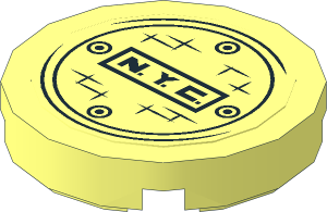 Tile  2 x  2 Round with Black Manhole Cover and "N.Y.C." (Open Outer Ring) Sticker