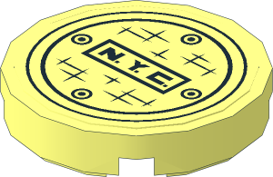 Tile  2 x  2 Round with Black Manhole Cover and "N.Y.C." (Closed Outer Ring) Sticker