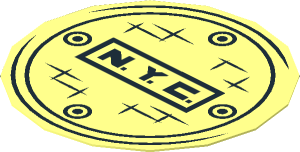 Sticker 1.7 x 1.7 Round with Black Manhole Cover and "N.Y.C." (Open Outer Ring)