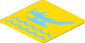 Sticker  1.8 x  1.8 with Medium Azure Seaplane and Waves on Yellow Background, Heading Left