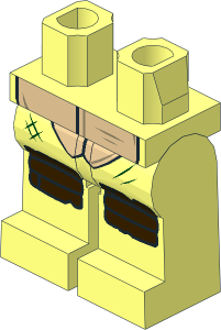 Minifig Hips and Legs with Turtle Shell, Dark Brown Knee Pad and Dark Green Scratches Pattern