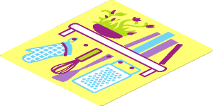 Sticker  3.1 x  2.8 with Hanging Kitchen Utensils