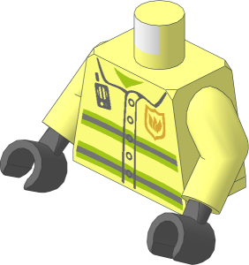 Minifig Torso with Arms and Dark Bluish Grey Hands with Neon Yellow Stripes, Radio and Badge Pattern