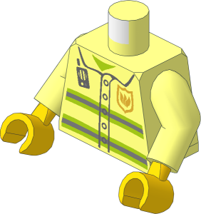 Minifig Torso with Arms and Yellow Hands with Neon Yellow Stripes, Radio and Badge Pattern