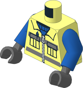 Minifig Torso with Blue Arms and Grey Hands with Blue Shirt and Safety Stripes Pattern