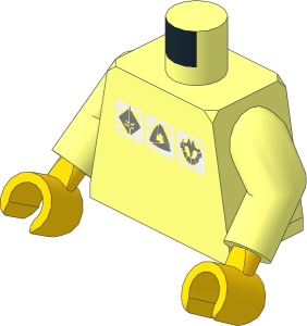 Minifig Torso with Arms and Yellow Hands with Three White and Silver Squares Pattern
