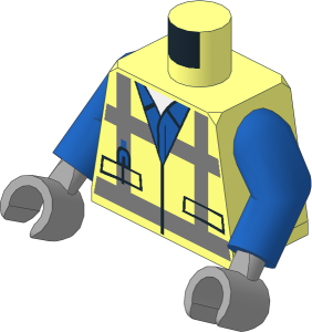 Minifig Torso with Arms and Light Bluish Grey Hands with Construction Safety Vest with Reflective Stripes Pattern