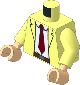 Minifig Torso with Arms and Light Nougat Hands with Open Suit Jacket with White Shirt, Dark Red Tie and Reddish Brown Belt Pattern