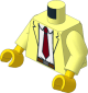 Minifig Torso with Arms and Yellow Hands with Open Suit Jacket with White Shirt, Dark Red Tie and Reddish Brown Belt Pattern