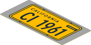 Sticker  1.8 x  3.8 with Bright Light Orange License Plate and Black "CALIFORNIA" and "CI 1961" on Light Bluish Grey Background