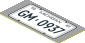 Sticker  1.8 x  3.8 with White License Plate and Black "19 MICHIGAN 61" and "GM - 0937" on Light Bluish Grey Background
