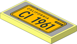Tile  2 x  4 with Bright Light Orange License Plate and Black "CALIFORNIA" and "CI 1961" on Light Bluish Grey Background Sticker