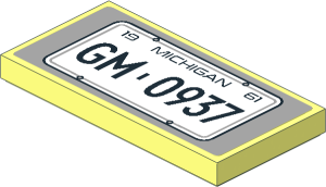 Tile  2 x  4 with White License Plate and Black "19 MICHIGAN 61" and "GM - 0937" on Light Bluish Grey Background Sticker