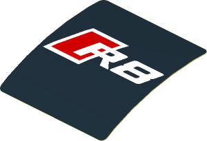 Sticker  1.9 x  1.8 with Red and White R8 Logo on Black Background (Formed)