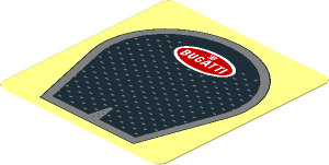 Sticker  1.9 x  1.8 with Black Radiator Grille and Bugatti Logo on Transparent Background