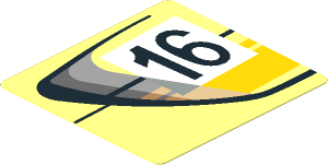 Sticker  1.9 x  1.8 with Door Outline with Black 16 in White Frame with Yellow Stripes on Transparent Background Left