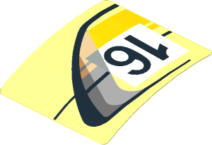 Sticker  1.9 x  1.8 with Door Outline with Black 16 in White Frame with Yellow Stripes on Transparent Background Right (Formed)