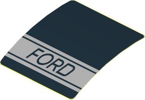 Sticker  1.9 x  1.8 with Black Ford Text in Grey Stripe on Black Background (Formed)