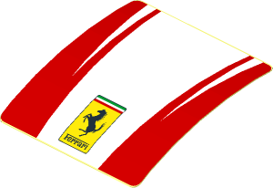 Sticker  1.9 x  1.8 with Ferrari Square Badge and Red Stripes on White Background (Formed)
