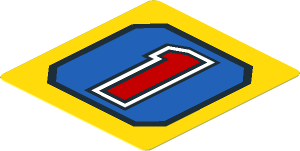 Sticker  1.9 x  1.8 with Red Number '1' on Blue Panel on Yellow Background