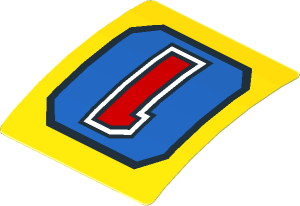 Sticker  1.9 x  1.8 with Red "1" on Blue Panel on Yellow Background (Formed)