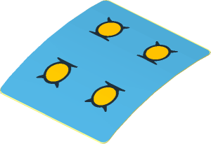Sticker  1.9 x  1.8 with Four Bright Light Orange Buttons (Formed)