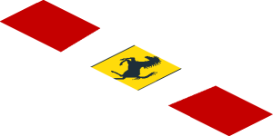 ~Sticker  1.9 x  1.8 with Ferrari Square Badge and Red Stripes on White Background - Fifth Face